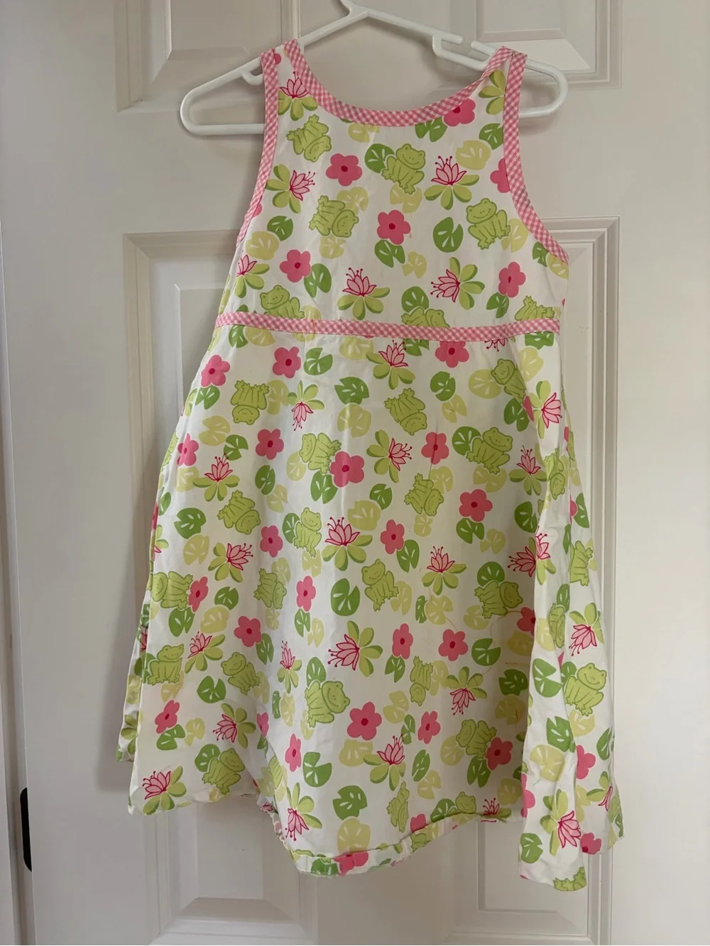 Gymboree White Dress with Pink & Lime Green Floral Frog Print